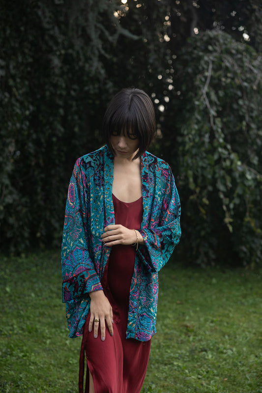 Velvet Short Cardigan - Emerald Green